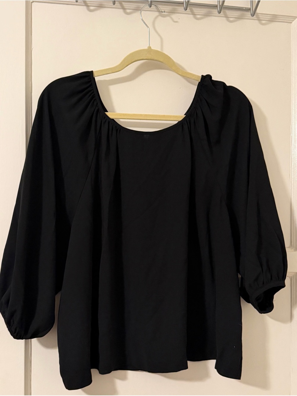 White House Black Market Women’s Black Peasant Blouse — Relaxed Scoop Neck